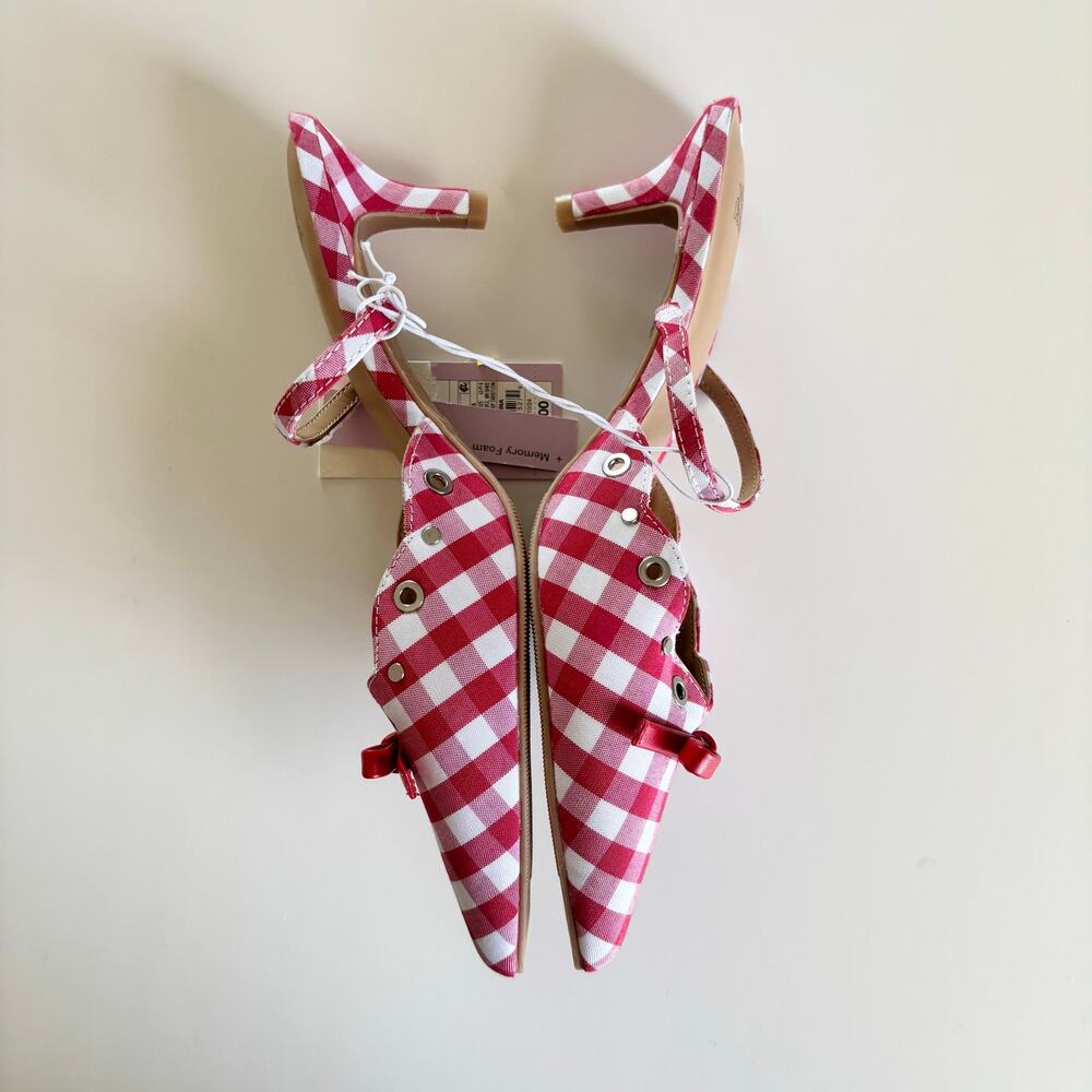 Wild Fable Lysandra Gingham Eyelet Kitten Heels Women's 8.5 Red & White NWT - Picture 3 of 8